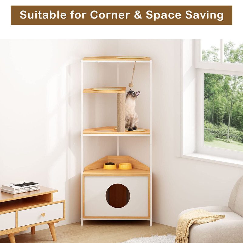 Tucker Murphy Pet Drelen 4 Tier Corner Cat Tower Cat Tree w Scratching Post Cat Condo Feeding Station Climbing Platform Wayfair